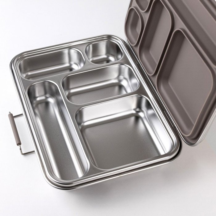 Stainless steel bento lunch box - 5 compartments - Taupe