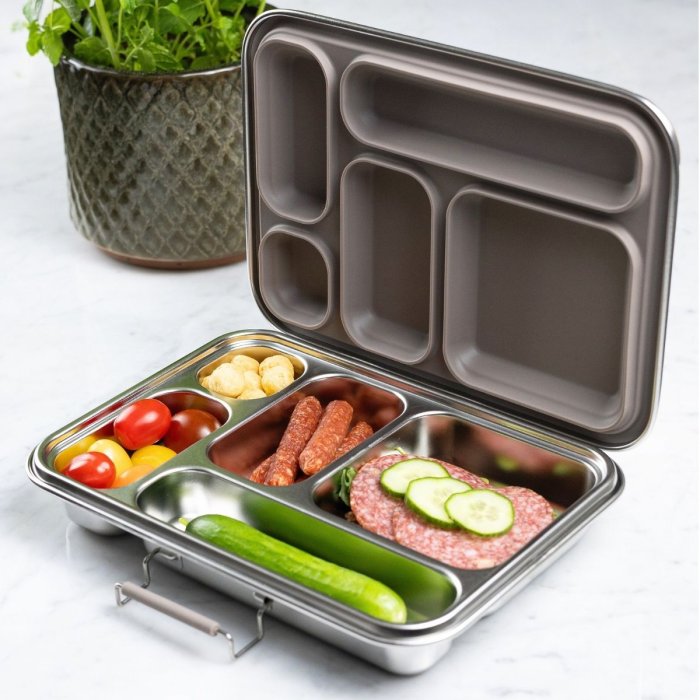 Stainless steel bento lunch box - 5 compartments - Taupe