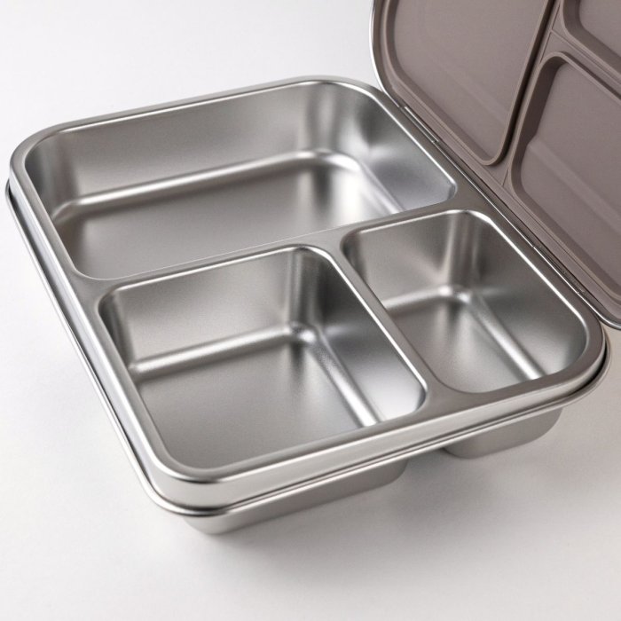Kids stainless steel lunch box with 3 compartments - Taupe