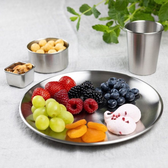 Stainless steel dinner plates - Set of 4