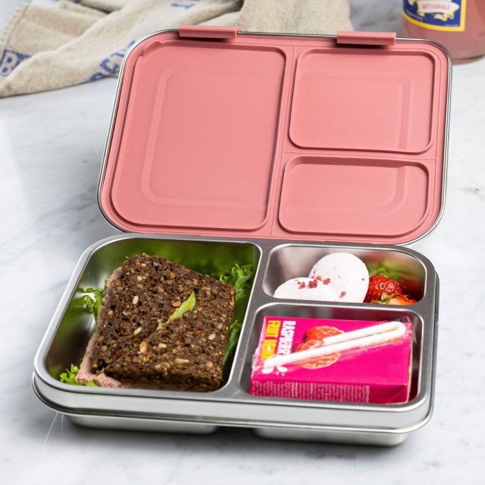 Kids stainless steel lunch box with 3 compartments - Rose