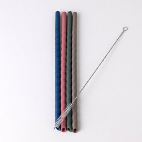 Silicone straws incl. straw cleaning brush - 4 Pack