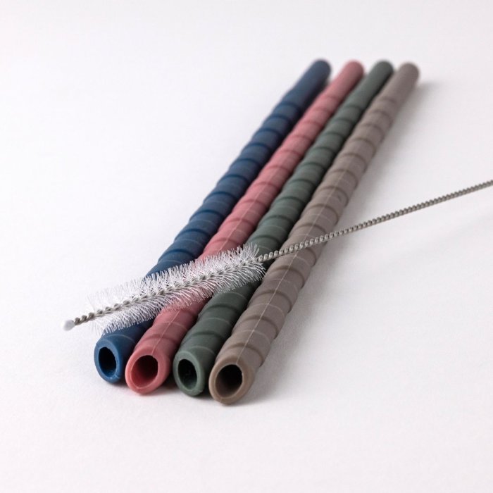Silicone straws incl. straw cleaning brush - 4 Pack