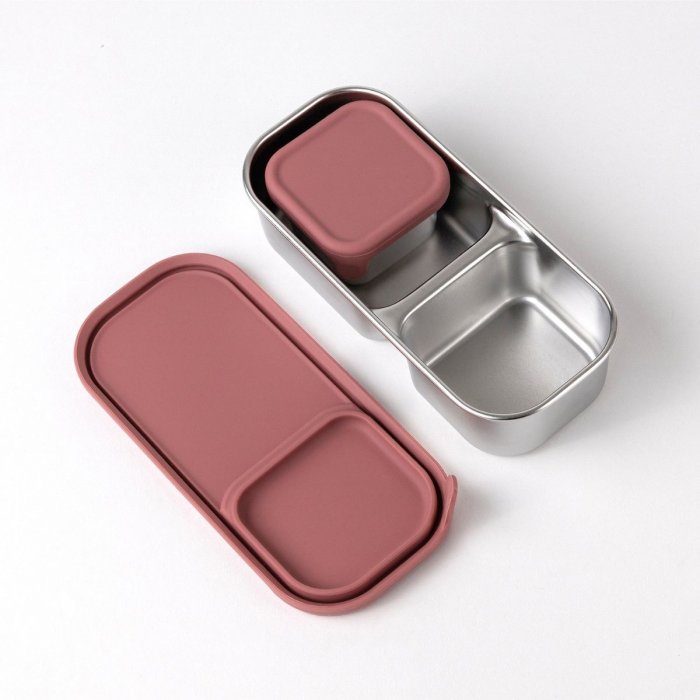 Stainless steel snack pots with lids - Set of 2 - Rose