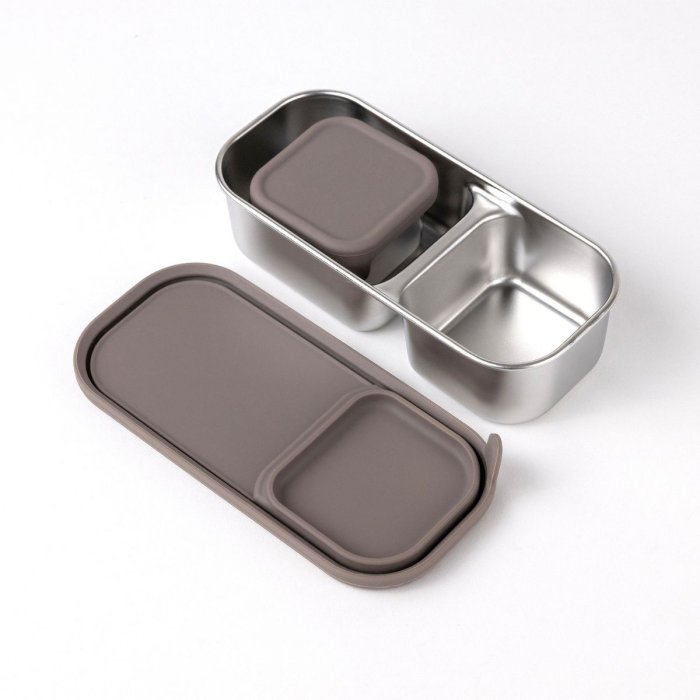 Stainless steel snack pots with lids - Set of 2 - Taupe