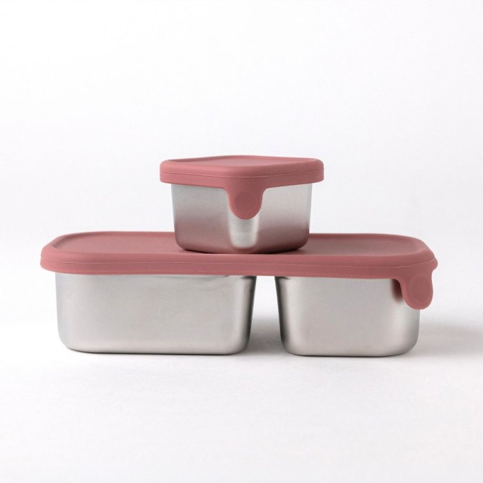 Stainless steel snack pots with lids - Set of 2 - Rose