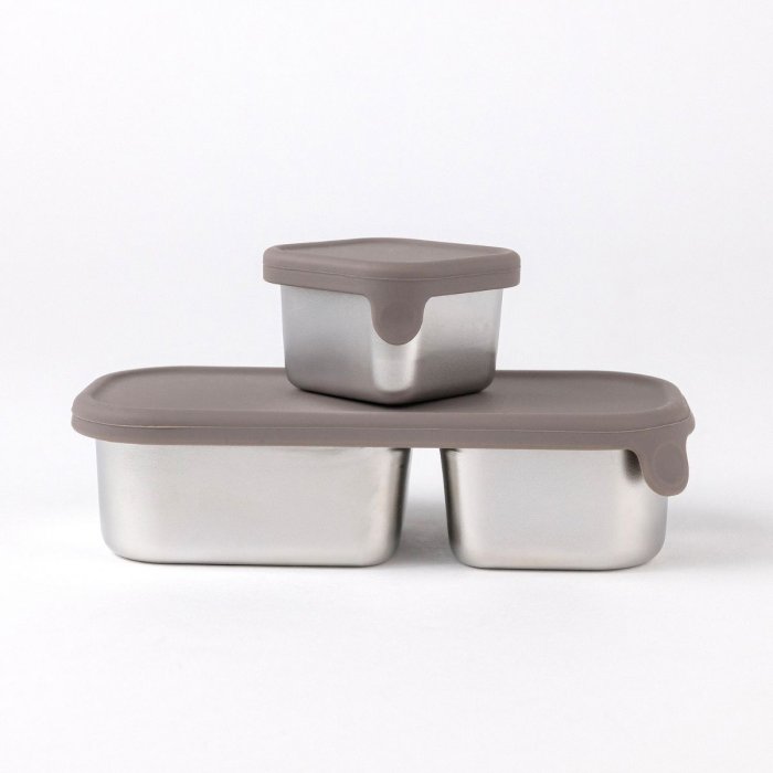 Stainless steel snack pots with lids - Set of 2 - Taupe