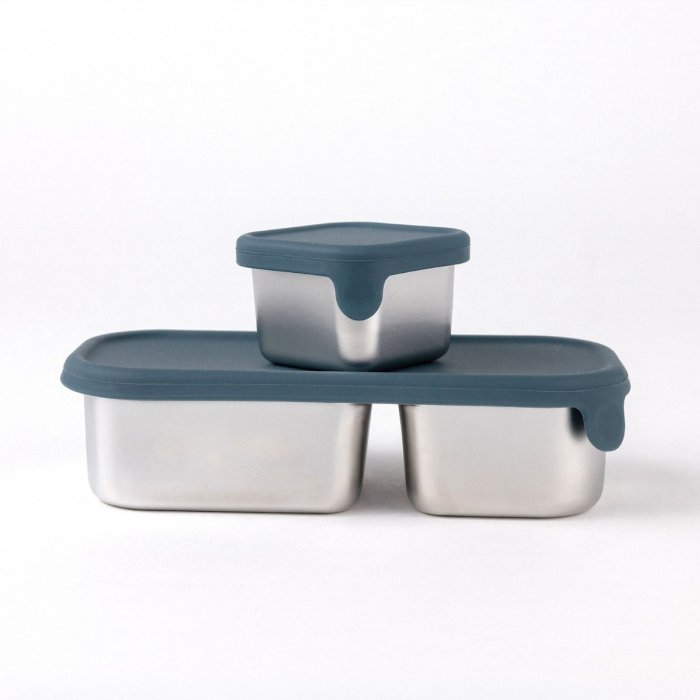 Stainless steel snack pots with lids - Set of 2 - Teal