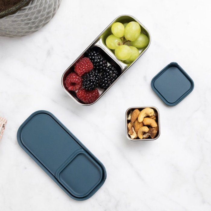 Stainless steel snack pots with lids - Set of 2 - Teal