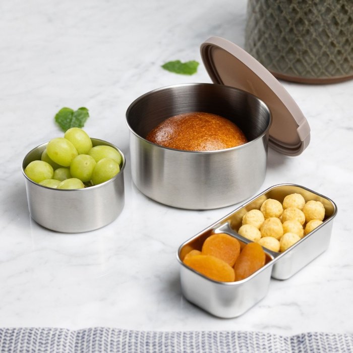 Stainless steel food containers, Large - Set of 2 - Taupe