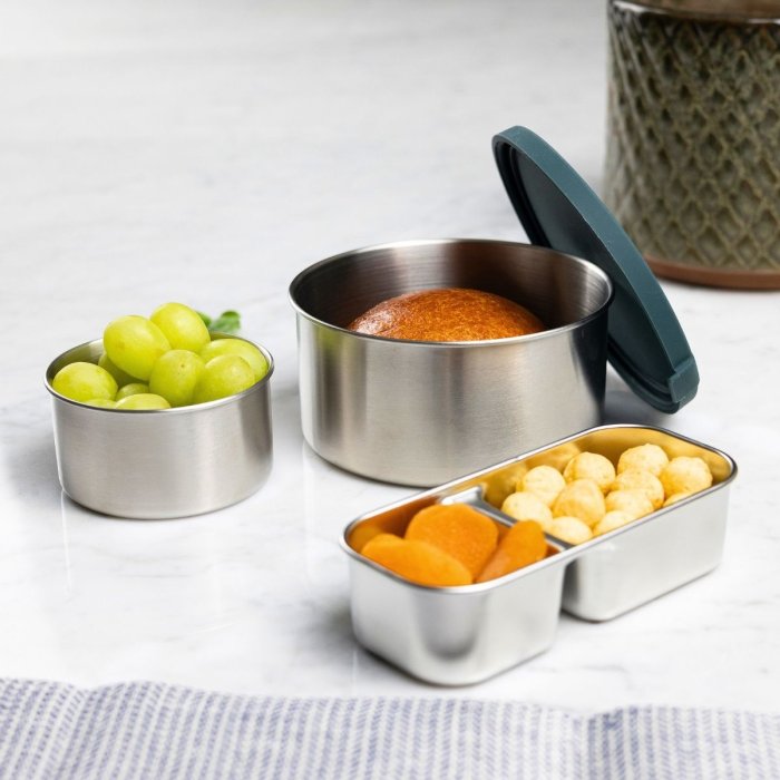 Stainless steel pots for snacks & storage, medium - Set of 2 - Teal