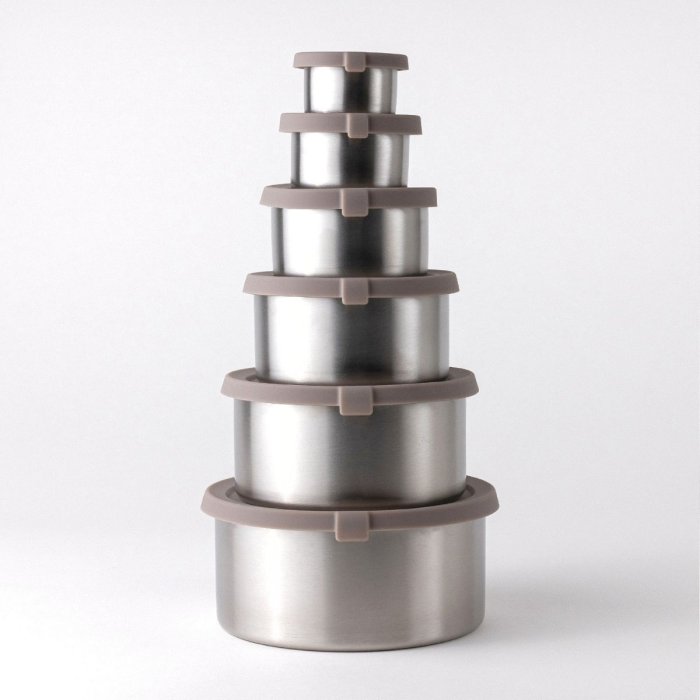 Stainless steel pots for snacks & storage, medium - Set of 2 - Taupe