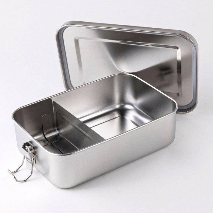 Large stainless steel lunch box with divider - 1400 ml